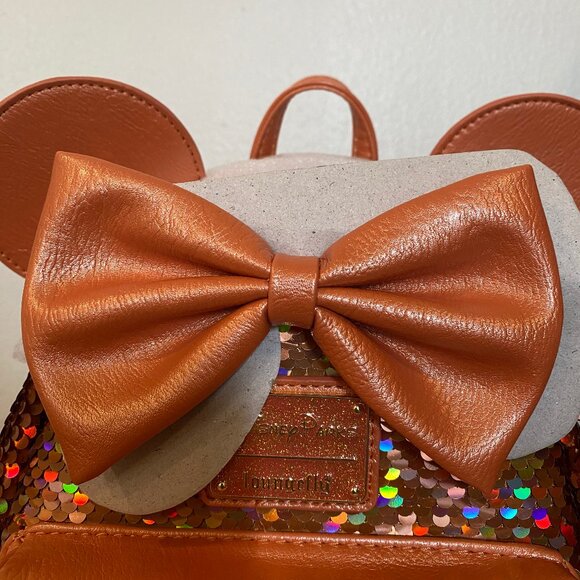 Disney Park Loungefly Minnie Mouse Sequined Mini Backpack Peach Punch - Picture 6 of 7